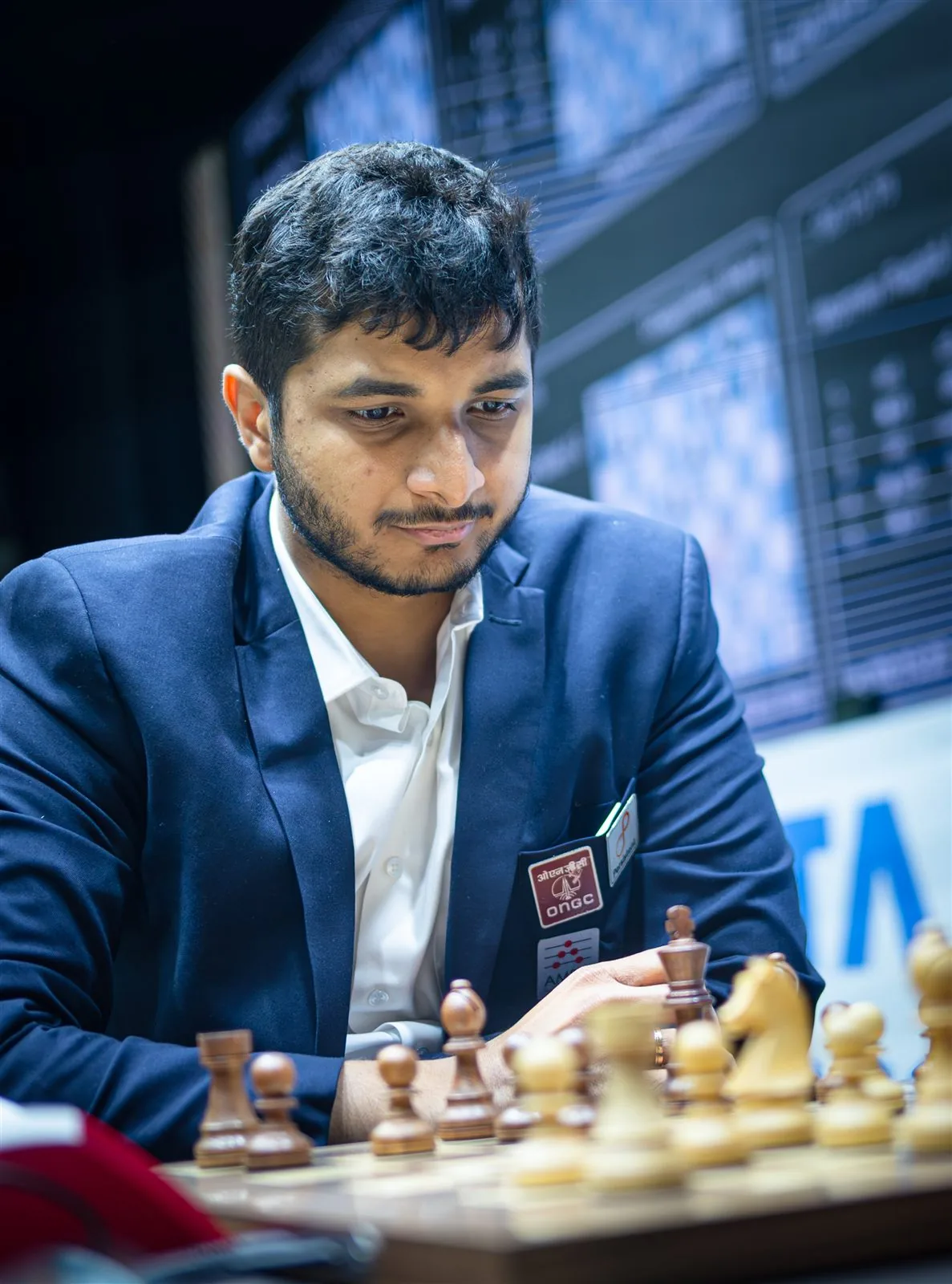 Vidit Gujrathi deep in thought over the board
